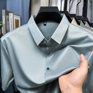 Camicia da Uomo in Seta di Gelso a Maniche Corte con Bavero Nuovo Stile Estivo da Uomo di Mezza Età Tinta Unita di Fascia Alta Senza <span class=keywords><strong>Stiro</strong></span> - Product Image 4
