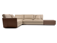 Canapé d'angle modulable en cuir véritable italien minimaliste avec section rafraîchissante, accoudoirs tressés à la main et table basse – Collection Luxe pour Salon
