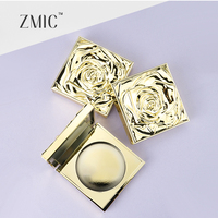Boîtier compact carré pour poudre avec miroir, en plastique, vide, doré métallisé, avec gaufrage rose, palette de maquillage magnétique pour fard à joues et anticernes