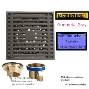 Siphon de sol de <span class=keywords><strong>douche</strong></span> gris anthracite en laiton massif, anti-odeur, à débit élevé, avec couvercle amovible pour la rénovation de maisons modernes - Product Image 6