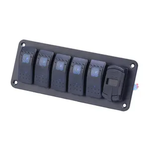 new style 6 Gang Aluminum Toggle Switches 12-24V DC On Off LED Rocker Switch Panel With Dual USB Car Charger Voltmeter