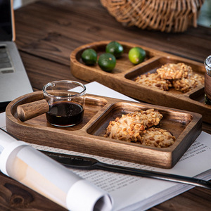 ถาดไม้แบ่งช่อง ถาดขนมหวานไม้เนื้อแข็ง สำหรับเสิร์ฟกาแฟ ชา โรงแรม - Product Image 4