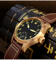 Montre mécanique à remontage manuel pour homme, style pilote, petit cadran, boîtier en bronze et saphir, étanche 20 ATM, prix d'usine, vente en gros