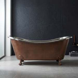 Baignoire autoportante ovale en cuivre antique sur piédestal, avec pieds de chaise, en métal, pour maison et hôtel - Product Image 1