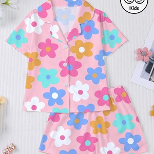 Nuovo pigiama da ragazza della scuola media Set di pantaloncini a maniche corte stampa pigiama per bambini - Product Image 1