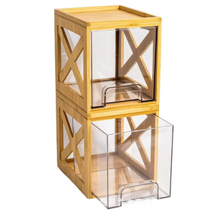 Wooden Stackable Snack <b>Storage</b> <b>Box</b> With Transparent <b>Drawers</b> Double Layer Desktop Organizer For Food And Miscellaneous Items - Product Image 5