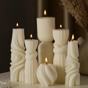 <span class=keywords><strong>Bougie</strong></span> en cire de soja côtelée géométrique, artisanale de luxe, style moderne, pour décorations de Noël et du Nouvel An - Product Image 1