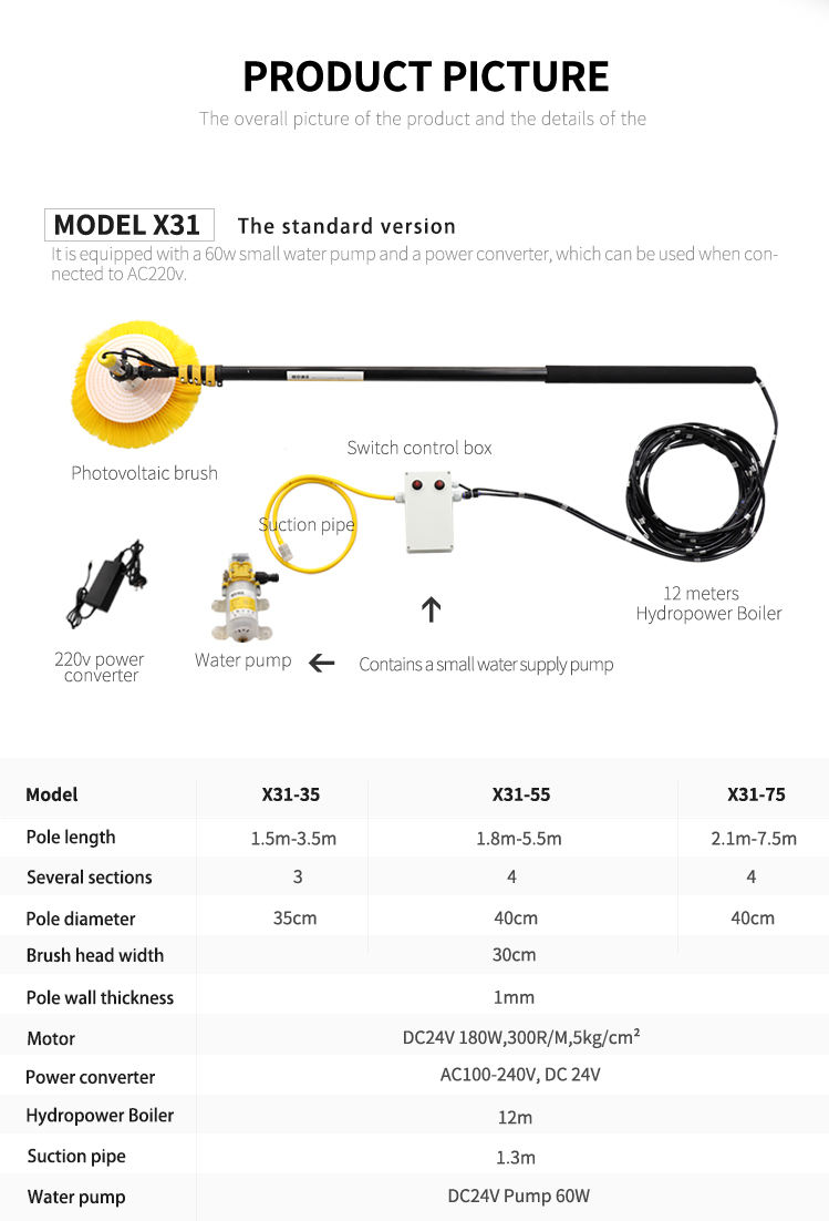 Telescopic 7.5 m Water Pipe Extension Solar Panel Wash Cleaning Brush