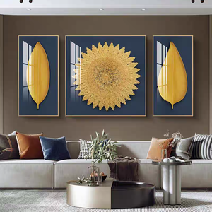 Whosale Bạc Trừu Tượng 3 Tấm Tường Tác Phẩm Nghệ Thuật Lá Vàng Dòng Tường Trang Trí Cho Phòng Khách Treo Pha Lê Sơn - Product Image 6