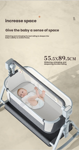 Lit bébé multifonctionnel pliable et mobile, grand lit modulable avec fonction berceuse, <span class=keywords><strong>berceau</strong></span> pour nouveau-né et enfant, télécommande - Product Image 6