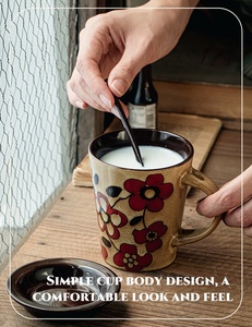 Taza de Té de Cerámica con Flores Pintadas a Mano, Estilo Vintage, para el Hogar, Leche, Café, Desayuno, Avena, Fruta, Postre, Decorativa - Product Image 6