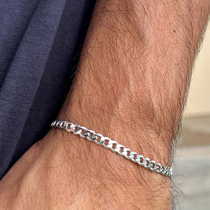 Bracelets chaîne gourmette minimalistes en argent sterling S925 plaqué or 18 carats CANNER 4 mm, vente en gros pour femmes et hommes - Product Image 5