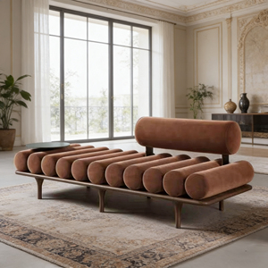 Divano Tubolare Contemporaneo in Velluto Marrone con Struttura in Metallo <span class=keywords><strong>e</strong></span> Tavolino Laterale per Interni Chic - Product Image 2
