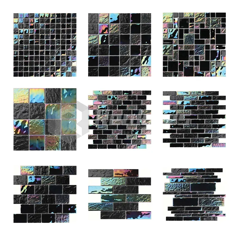 Realgres Wholesale Polished Chips Black Mosaic Glass Tile 300*300mm*6mm For Bathroom Wall