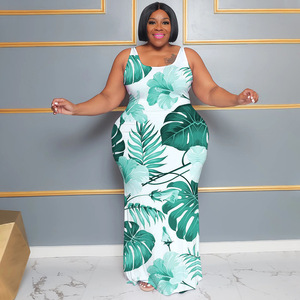 Vestido de verano 2023 <span class=keywords><strong>ropa</strong></span> de talla grande <span class=keywords><strong>ropa</strong></span> de mujer sin mangas recto estampado Floral extra Maxi vestido - Product Image 3