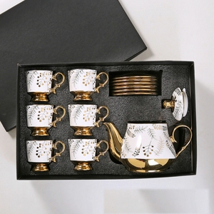 Juego de Café y Té de Cerámica Ecológica Clásico Dorado Árabe con Tazas de Porcelana, Platillo, Tetera de 110 ml, Caja de Regalo de 13 Piezas - Product Image 5