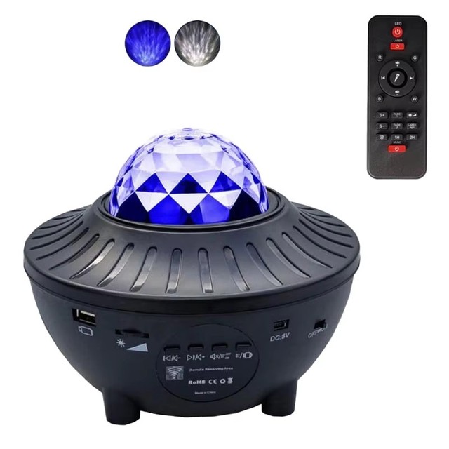 Starry Sky Projector-Remote Control Night Light-Musical Nebula Lamp-Ocean Wave Theater Light-Black-UFO