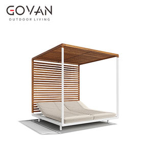 فندق كبير المظلة سرير شمسي حديقة بركة ماء الباحة نحى الألومنيوم مزدوج المتسكع الأثاث مربع في الهواء الطلق في الهواء الطلق - Product Image 4