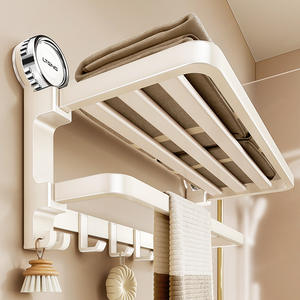 Toallero de pared con ventosa Blue Vine, 4 barras, blanco crema, organizador de baño, instalación sin taladro - Product Image 1