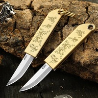 Yaratıcı yeni pirinç kolu anahtarlık acil çakı M390 bıçak EDC Mini katlanır bıçak taşınabilir kendini savunma bıçak araçları