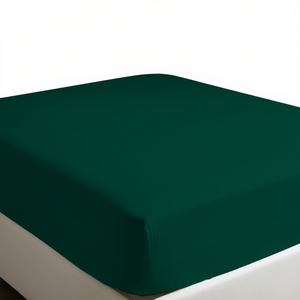 Drap-housse 100% coton vert foncé 140x190cm pour lit français - Product Image 3