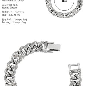 Bracelet cubain en cristal serti de pierres, style simple et tendance, pour hommes et femmes, style hip-hop - Product Image 4