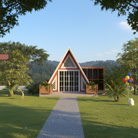 A-Frame alpin avec balcon, A-Frame en bord de lac avec quai, villa triangulaire en bord de plage avec structure en bois écologique, maison triangulaire