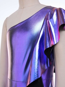 Traje de Danza para Niñas, Metálico, de un Solo Hombro, con Volantes en la Espalda, Cierre de Cremallera, Elástico, para Recital, Competencia, Personalizado - Product Image 3