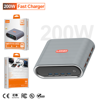 Chargeur mural multi-ports LDNIO Q19 200W GaN à charge super rapide avec écran TFT affichant la puissance en temps réel, compatible PD et QC.