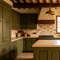 Lemari Dapur Kustom Gaya Rustic Vintage dengan Pulau Dapur, Lemari Shaker Kayu Solid, Perabot Pantry Penyimpanan Besar, Pasokan Grosir
