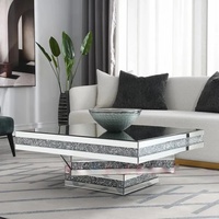Table basse en miroir avec diamants écrasés argentés de luxe, plateau en verre élégant, décoration d'intérieur élégante, prix de gros d'usine, meubles