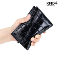 Dompet Modis Wanita Berbahan Kulit Sapi Lapis Pertama Motif Buaya, Dapat Dipakai di Leher, Tempat Paspor, Penjepit Tiket Perjalanan, Lapisan Poliester