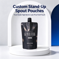 Pochette souple personnalisée avec bec verseur, haute barrière, toucher doux, anti-fuite, rechargeable, pour emballage de liquides cosmétiques avec bouchon