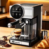 Máquina de Café Espresso Semiautomática Comercial de 20 Bares con Tanque de Leche Desmontable, Empaque con Logotipo Personalizado, Eficiente Energéticamente, para el Hogar