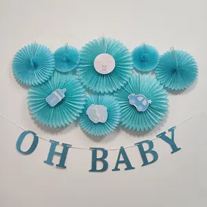 Baby Shower Boy Birthday Party Decoration Kit Tissue Paper Fan Banner Honeycomb Ball