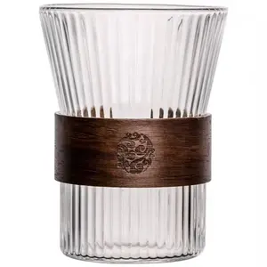 Прозрачная термостойкая стеклянная кофейная чашка 300 мл с бамбуком, одинарная полосатая чашка для сока в ретро стиле, ледяная чашка, кружка для пива