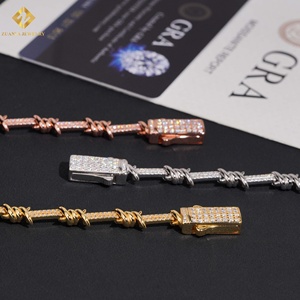 สร้อยข้อมือเงินแท้ 925 ประดับเพชรโมอิสซาไนต์ VVS รูปทรงหนามแหลม ชุบทอง 18K สไตล์ฮิปฮอป พังก์ สำหรับผู้ชายและผู้หญิง - Product Image 3
