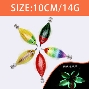10cm 14g Leuchtender Flacher Tintenfisch-Köder EGI Geflügelte Bionische Köder mit Doppel-Schirmhaken für Salzwasser-Nachtangeln auf Tintenfische - Product Image 3