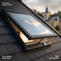 Puits de Lumière Électrique Toit Plat Aluminium Double Vitrage Trempé Fenêtre de Toit Insonorisée avec Capteur Pluie Télécommand