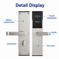 Cerradura de Puerta Inteligente para Hotel con Tarjeta RFID de 13.56MHz, Acero Inoxidable, Impermeable IP54, con Llave Mecánica de Emergencia |   Cilindro de Grado C |   CE