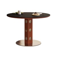 Table à manger ronde de luxe ModHomi avec plateau en bois et base tournante, structure en bois massif, design élégant pour hôtel et villa