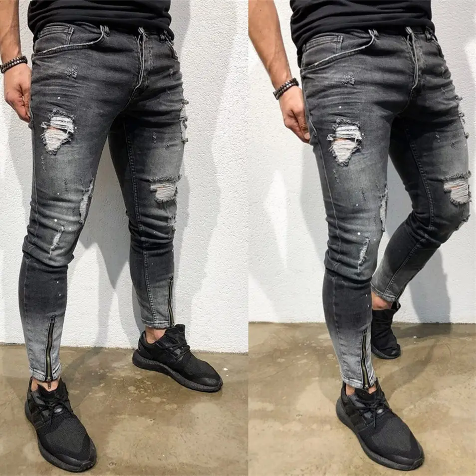 Jeans Trousers Broken Hole Jeans Breathable Jeans China Quality Factory Direct Selling