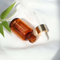 Flacon en plastique ambré de luxe de 30 ml avec compte-gouttes doré pour huile essentielle cosmétique, parfum, utilisation en voyage