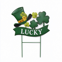 Piquet de jardin en fer peint à la main, motif Chapeau porte-bonheur, pour la Saint-Patrick, décoration de jardin en métal pour pelouse et patio, ornement de fête