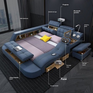 Lit intelligent en cuir de luxe multifonctionnel, lit plateforme king size, tissu doux, rangement, lit moderne avec haut-parleur musical 9879 M - Product Image 1