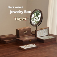 Boîte à bijoux en noyer noir, étui de rangement en bois massif de qualité supérieure, accessoires faits à la main, support portable pour boucles d'oreilles et colliers en noyer noir