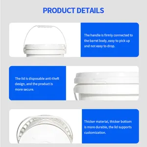 Custom Size 1L 3L 5L 10L 20L 25L White Plastic Buckets With Lids Handle