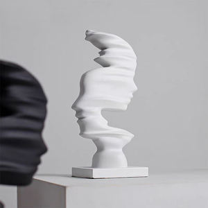 Scultura Moderna Minimalista Astratta in Bianco e Nero, Ornamento Artistico in Resina a Forma di Volto - Product Image 5