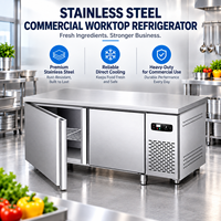 Réfrigérateur de Comptoir Commercial 350L, Congélateur Sous Comptoir en Acier Inoxydable, Table de Préparation Réfrigérée à 2 Portes, Refroidissement Direct 220V
