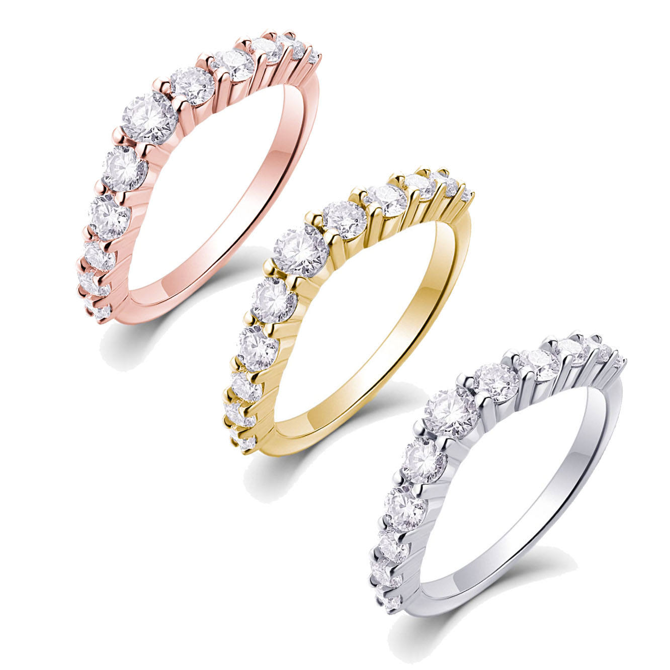 Half Eternity S925 Silver Moissanite Ring 18K Gold Plated Wedding